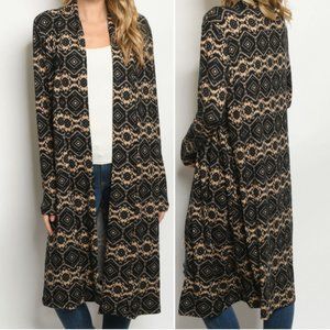 TAUPE & BLACK PRINT DUSTER / CARDIGAN